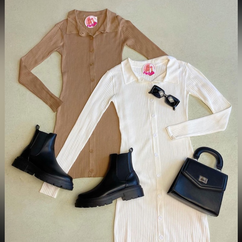 Collared button down ribbed dress